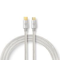 Nedis USB-Kabel / USB 2.0 / USB-C™ Stecker / USB Micro-B Stecker / 10 W / 480 Mbps / Vergoldet / 3.00 m / Rund / Geflochten / Nylon / Aluminium / Verpackung mit Sichtfenster