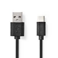Nedis USB-Kabel / USB 2.0 / USB-A Stecker / USB-C™ Stecker / 15 W / 480 Mbps / Vernickelt / 0.10 m / Rund / PVC / Schwarz / Blister