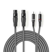 Nedis Balanced Audio-Kabel / 2x XLR 3-Pin Buchse / 2x RCA Stecker / Vernickelt / 1.50 m / Rund / PVC / Dunkelgrau / Kartonhülle