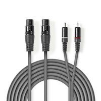 Nedis Balanced Audio-Kabel / 2x XLR 3-Pin Buchse / 2x RCA Stecker / Vernickelt / 3.00 m / Rund / PVC / Dunkelgrau / Kartonhülle