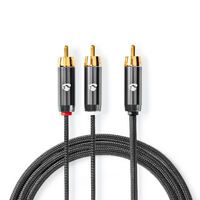 Nedis Subwoofer Kabel / RCA / 2x RCA Stecker / Vergoldet / 3.00 m / Rund / 4.5 mm / Grau / Gun Metal Grau / Verpackung mit Sichtfenster