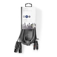 Nedis Balanced Audio-Kabel / 2x XLR 3-Pin Stecker / 2x RCA Stecker / Vernickelt / 3.00 m / Rund / PVC / Dunkelgrau / Kartonhülle