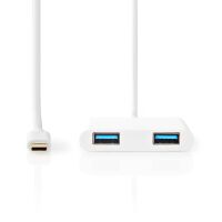 Nedis USB Multi-Port-Adapter / 2-in-1 / USB 3.2 Gen 1 / USB-C™ Stecker / 2x USB-A / 1000 Mbps / 0.20 m / Rund / Vernickelt / PVC / Weiss / Blister