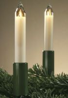HELLUM Lichterkette Schaftkerze 15 Kerzen klar für innen Schaft/Kabel grün 12,8m elfenbein