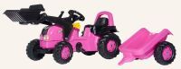 Rolly®, Traktor mit Frontlader & Anhänger, 169x47x55 cm, pink, 02 453 7	