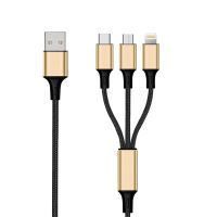 2GO 3in1 USB Ladekabel Micro-USB,Apple,TypeC Nylon 1,5m gold (797152)