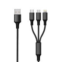 2GO 3in1 USB Ladekabel Micro-USB,Lightn.,USB-C Nylon 3m sw (797154)
