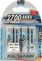 Ansmann Blister 4 X Accu - AA - 2700mAh - AA / HR6 - Nickel-Metal Hydride (NiMH) - 1.2 V - 2700 mAh - Blue