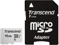 Transcend microSD Card SDHC 300S 16GB with Adapter - 16 GB - MicroSDHC - Class 10 - NAND - 95 MB/s - 10 MB/s