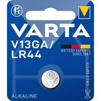 Varta Alkaline Batterie LR44 / 1.5 V DC / 155 mAh / 1-Blister / Silber