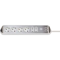 Brennenstuhl Estilo Eck-Steckdosenleiste 6-fach mit hochwertiger Edelstahloberfläche für Küche und Büro (Tischsteckdose mit 4x Schutzkontakt-Steckdosen, 2x Euro-Steckdosen, inkl. USB-Ladefunktion) Silber / Weiss TYPE F