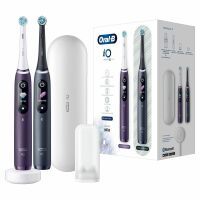 Oral-B iO 8 iO8 Doppelpack Elektrische Zahnbürste/Electric Toothbrush mit revolutionärer Magnet-Technologie & Mikrovibrationen, 6 Putzprogramme, Farbdisplay & Reiseetui, black onyx/violet ametrine