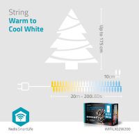 Nedis SmartLife Weihnachtsbeleuchtung / Schnur / Wi-Fi / Warm bis kühlen weiß / 200 LED's / 20.0 m / Android™ / IOS
