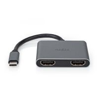 Nedis USB-C™ Adapter / 2-in-1 / USB 3.2 Gen 1 / USB-C™ Stecker / 2x HDMI™ / 4K@30Hz / 0.10 m / Rund / Vernickelt / PVC / Schwarz / Box