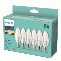 Philips LED Lampe Sechserpack nicht dimmbar, LED 40W B35 E14 WW FR ND 6PF/4 DISC, weiß