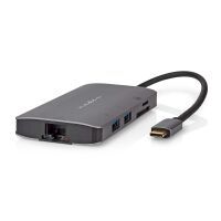 Nedis USB Multi-Port-Adapter / 7-in-1 / USB 3.2 Gen 1 / USB-C™ Stecker / HDMI™ Ausgang / Micro SD / RJ45 Buchse / SD / USB-C™ Buchse / 3x USB-A Buchse / 5 Gbps / 0.20 m / Rund / Vergoldet / PVC / Anthrazit / Box