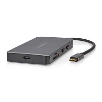 Nedis USB Multi-Port-Adapter / 7-in-1 / USB 3.2 Gen 1 / USB-C™ Stecker / Micro SD / RJ45 Buchse / SD / USB-C™ Buchse / 2x HDMI™ / 2x USB-A Buchse / 5 Gbps / 0.20 m / Rund / Vergoldet / PVC / Anthrazit / Box