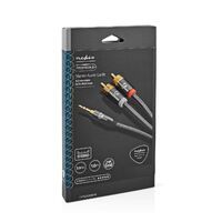 Nedis Stereo-Audiokabel / 3.5 mm Stecker / 2x RCA Stecker / Vergoldet / 1.00 m / Rund / Grau / Gun Metal Grau / Verpackung mit Sichtfenster