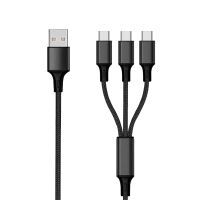 2GO 3in1 USB Ladekabel USB Type-C Nylon  1,5m   schwarz (797156)