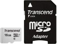 Transcend microSDHC 300S-A  16GB Class 10 UHS-I U1 microSD