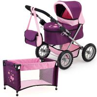 Bayer Design 1305701 - Puppenwagen Trendy, pflaume Set mit Bett, ‎67 x 41 x 68 cm