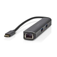 Nedis USB Multi-Port-Adapter / 5-in-1 / USB 3.2 Gen 1 / USB-C™ Stecker / HDMI™ Ausgang / RJ45 Buchse / 3x USB-A Buchse / 5 Gbps / 0.20 m / Rund / Vergoldet / PVC / Anthrazit / Box