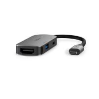 Nedis USB Multi-Port-Adapter / 3 in 1 / USB 3.2 Gen 1 / USB-C™ Stecker / HDMI™ Ausgang / USB-A Buchse / USB-C™ Buchse / 5 Gbps / 0.10 m / Rund / Vernickelt / PVC / Grau / Box