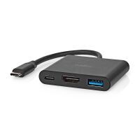 Nedis USB Multi-Port-Adapter / 3 in 1 / USB 3.2 Gen 1 / USB-C™ Stecker / HDMI™ Ausgang / USB-A Buchse / USB-C™ Buchse / 5 Gbps / 0.10 m / Rund / Vernickelt / PVC / Schwarz / Box