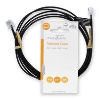 Nedis Telefonkabel / RJ11 Stecker / RJ11 Stecker / 2.00 m / Kabeldesign: Flach / Vergoldet / Kabeltyp: RJ11 / Schwarz / Label