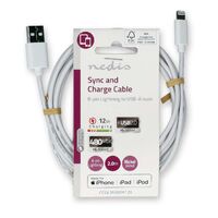 Nedis Lightning Kabel / USB 2.0 / Apple Lightning 8-Pin / USB-A Stecker / 480 Mbps / Vernickelt / 2.00 m / Rund / PVC / Weiss / Label