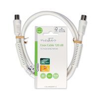 Nedis Koaxial Kabel / IEC (Coax) Stecker / IEC (Coax) Buchse / Vernickelt / 120 dB / 75 Ohm / 4-fach geschirmt / 1.00 m / Rund / PVC / Weiss / Label