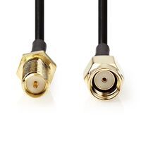 Nedis Antennenkabel / RP SMA-Stecker / RP SMA-Buchse / Vergoldet / 50 Ohm / Einzeln geschirmt / 2.00 m / Rund / PVC / Schwarz / Label