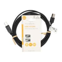 Nedis USB-Kabel / USB 2.0 / USB-A Stecker / USB-B Stecker / 480 Mbps / Vernickelt / 3.00 m / Rund / PVC / Schwarz / Label