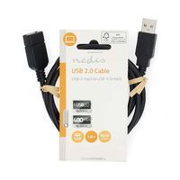Nedis USB-Kabel / USB 2.0 / USB-A Stecker / USB-A Buchse / 18 W / 480 Mbps / Vernickelt / 1.00 m / Rund / PVC / Schwarz / Label