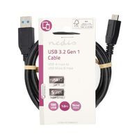 Nedis USB-Kabel / USB 3.2 Gen 1 / USB-A Stecker / USB Micro-B Stecker / 18 W / 5 Gbps / Vernickelt / 1.00 m / Rund / PVC / Schwarz / Label