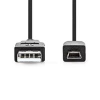 Nedis USB-Kabel / USB 2.0 / USB-A Stecker / USB Mini-B 5 pin Stecker / 2.5 W / 480 Mbps / Vernickelt / 1.00 m / Rund / PVC / Schwarz / Label