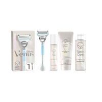 Gillette Venus Satin Care Intimpflege Rasierset Damen, Damenrasierer + 1 Rasierklinge + Peeling (177ml) + 2-in-1 Rasier- und Reinigungsgel (190ml) + Serum (50ml)