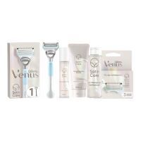 Gillette Venus Satin Care Intimpflege Rasierset Damen, Damenrasierer + 4 Rasierklingen + Peeling (177ml) + 2-in-1 Rasier- und Reinigungsgel (190ml) + Serum (50ml) 