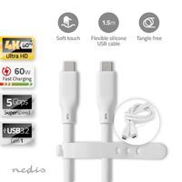 Nedis USB-Kabel / USB 3.2 Gen 1 / USB-C™ Stecker / USB-C™ Stecker / 60 W / 4K@60Hz / 5 Gbps / Vernickelt / 1.50 m / Rund / Silikon / Weiss / Box