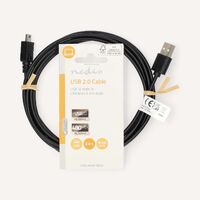 Nedis USB-Kabel / USB 2.0 / USB-A Stecker / Mini 5-Pin Stecker / 2.5 W / 480 Mbps / Vernickelt / 2.00 m / Rund / PVC / Schwarz / Label