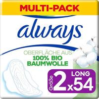 Always Ultra Binden Damen Gr. 2, Long, 54 Damenbinden mit Flügeln (3 x 18 Stück), Monatspaket, Organic Cotton Protection, sicherer Schutz und Oberfläche 100% Bio-Baumwolle