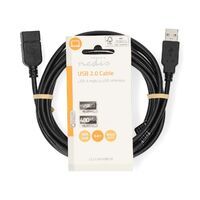 Nedis USB-Kabel / USB 2.0 / USB-A Stecker / USB-A Buchse / 18 W / 480 Mbps / Vernickelt / 3.00 m / Rund / PVC / Schwarz / Label