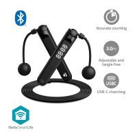 Nedis SmartLife Springseil / Bluetooth® / Dual Hall sensor / LED-Anzeige / PVC / 3.00 m / Akku-Bälle / Beutel mit Kordelzug / Schwarz