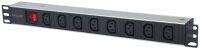 Intellinet 19" 1U Rackmount 8-Output C13 Power Distribution Unit (PDU) - With Removable Power Cable and Rear C14 Input (Euro 2-pin plug) - 1U - Black - Silver - 8 AC outlet(s) - C13 coupler - 2 m - 110 - 250 V