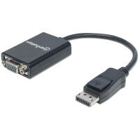 Manhattan DisplayPort to VGA HD15 Converter Cable - 15cm - Male to Female - Active - Equivalent to Startech DP2VGA2 - DP With Latch - Black - Lifetime Warranty - Polybag - 0.15 m - DisplayPort - VGA (D-Sub) - Male - Female - Straight