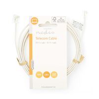 Nedis Telefonkabel / RJ11 Stecker / RJ11 Stecker / 2.00 m / Kabeldesign: Flach / Vergoldet / Kabeltyp: RJ11 / Weiss / Label