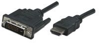 Manhattan HDMI to DVI-D 24+1 Cable - 1m - Male to Male - Black - Equivalent to Startech HDDVIMM1M - Dual Link - Compatible with DVD-D - Lifetime Warranty - Polybag - 1 m - HDMI Type A (Standard) - DVI-D - Male - Male - Straight