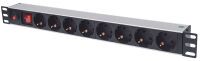 Intellinet 19" 1U Rackmount 8-Way Power Strip - German Type - With On/Off Switch and Overload Protection - 3m Power Cord (Euro 2-pin plug) - Basic - Switched - 1U - Horizontal - Aluminium - Aluminium - Black - 8 AC outlet(s)