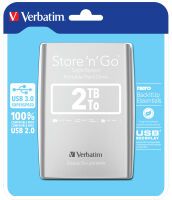 Verbatim Store 'n' Go USB 3.0 Portable Hard Drive 2TB Silver - 2048 GB - 3.2 Gen 1 (3.1 Gen 1) - 5400 RPM - Silver