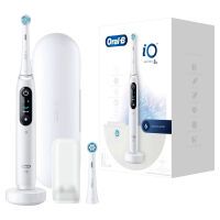 Oral-B iO 8 iO8 Elektrische Zahnbürste/Electric Toothbrush, Magnet-Technologie, 2 Aufsteckbürsten, 6 Putzmodi für Zahnpflege, Farbdisplay & Reiseetui, Designed by Braun, white alabaster